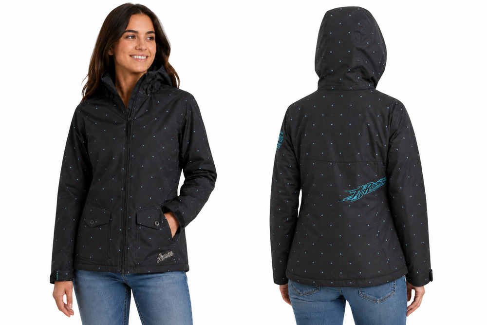 Fly Racing Jacket Womens Large Black Teal Dot Full Zip Moto Athletic Y2K